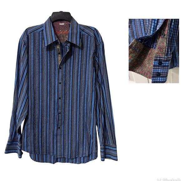 Robert Graham Other - Robert Graham Flip Cuff Button Down Shirt Men 2XL Blue